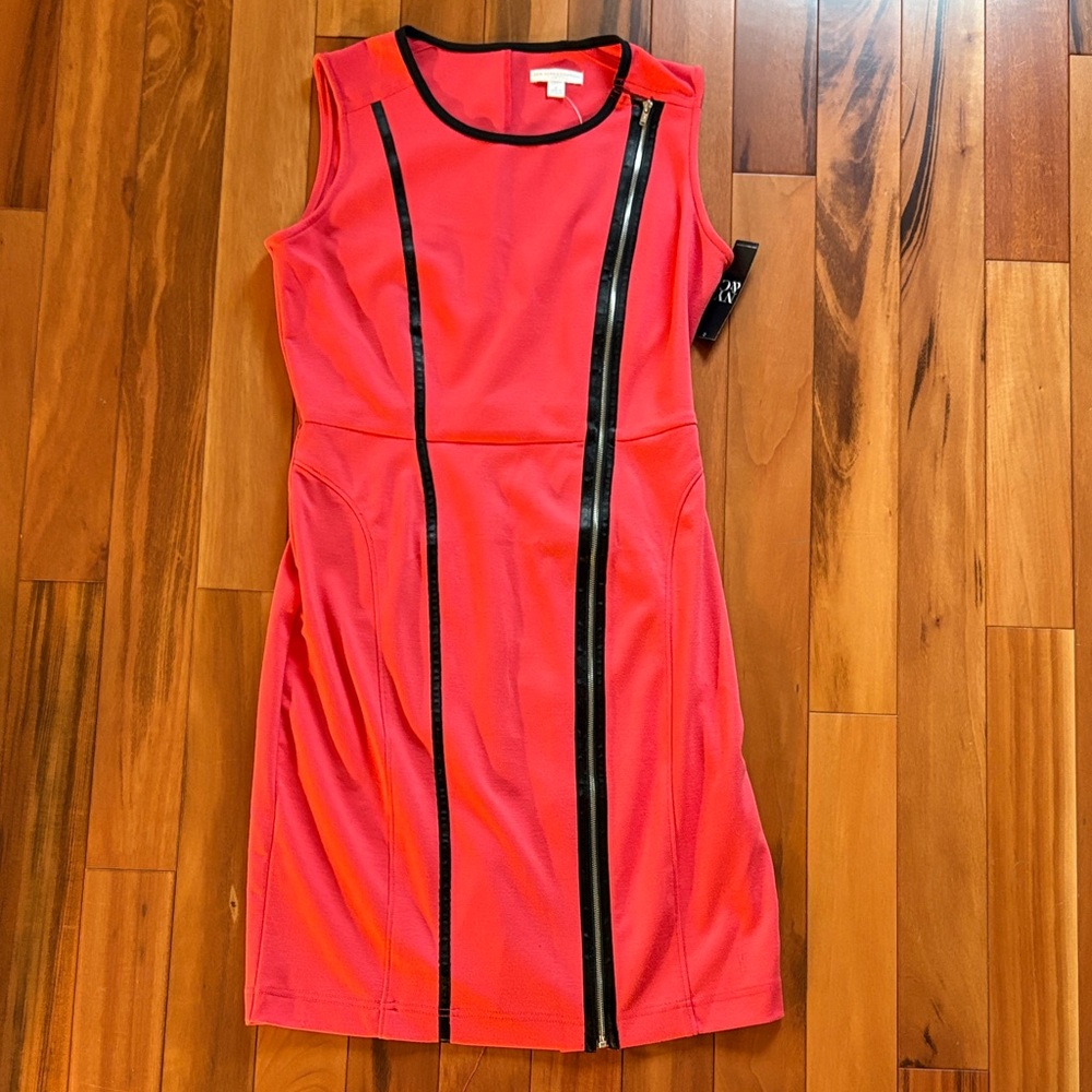 NWT New York & Company coral Dress with Black Trim